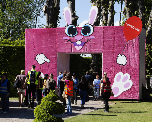 "Goodnight", temporary installation for the Heartland Festival, 2022. Mixed media, ~ 6x8 meters