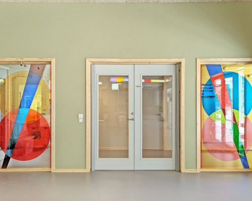 “Horizons” Permanent commission, Kærsgård Børnehus, Odense, 2024. Lightboxes, plexiglass, paint and glass mosaic.