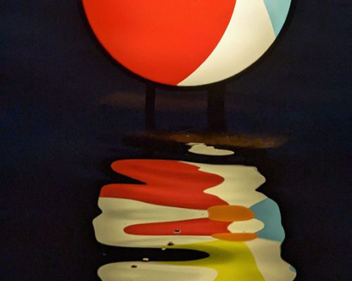 “In Shallow Water” Temporary installation for the exhibition “New Light” at Sophienholm, Kgs. Lyngby, 2024. Light sign, backlight print and LED.